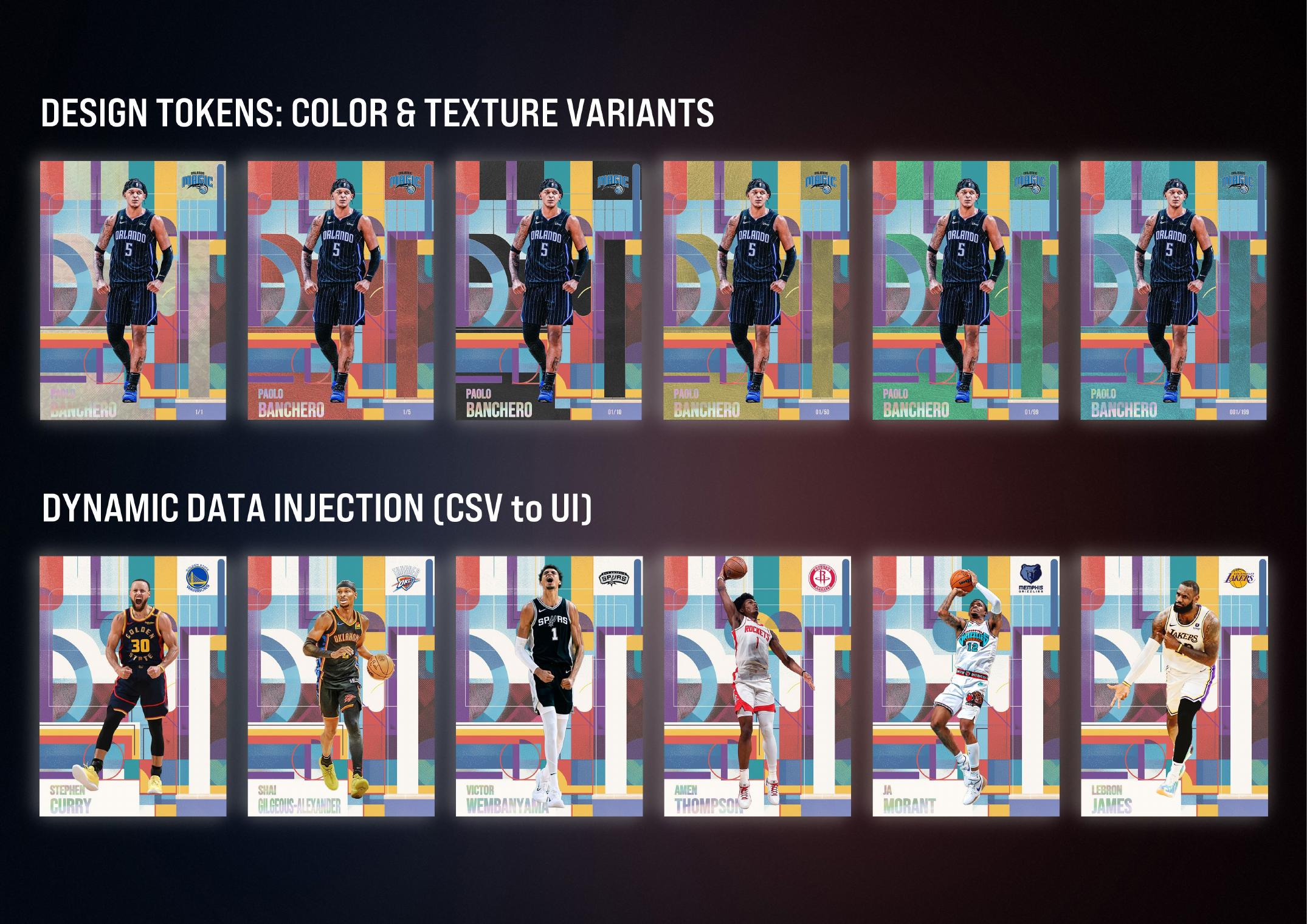 Design tokens board for Formula 1 sports card visual system
