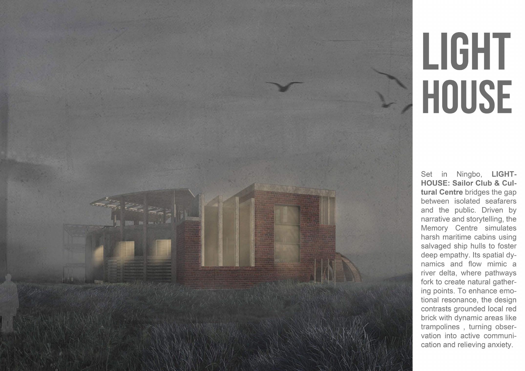 Light House sailor club and cultural centre cover page with atmospheric exterior rendering and project description